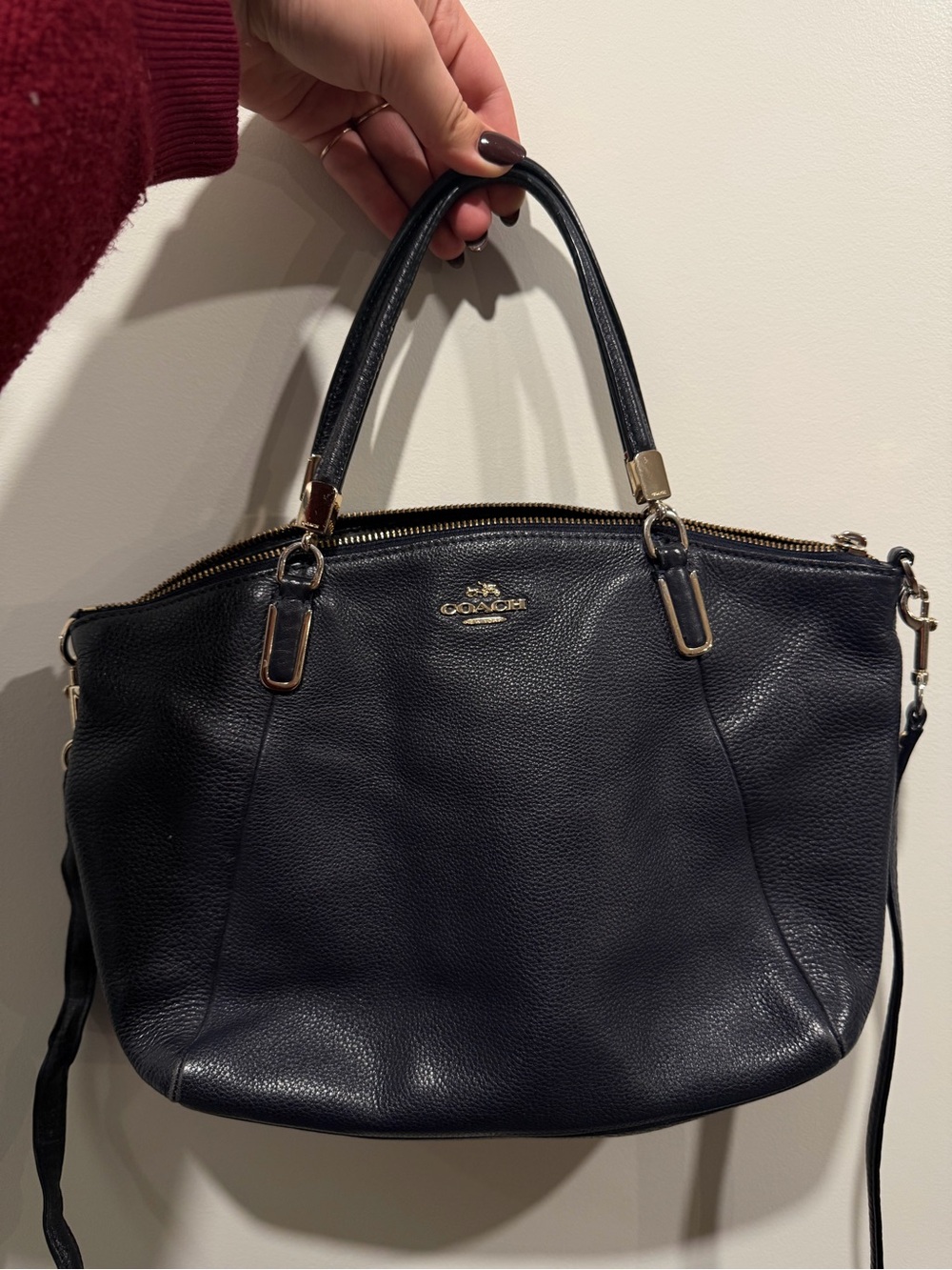 Coach Small Kelsey Satchel Crossbody – Black Pebbled Leather with Gold Hardware